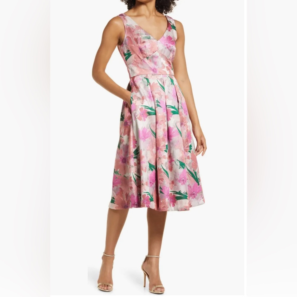 NWT Eliza J Pink Floral Sleeveless Midi Dres
